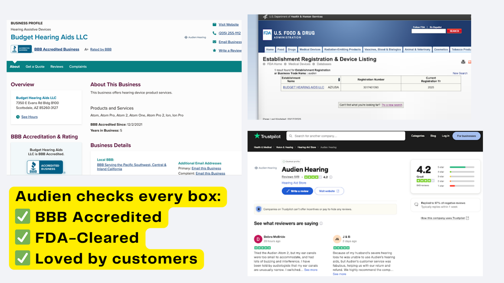 Screen capture of a business profile with auditing and certification details on a website.


